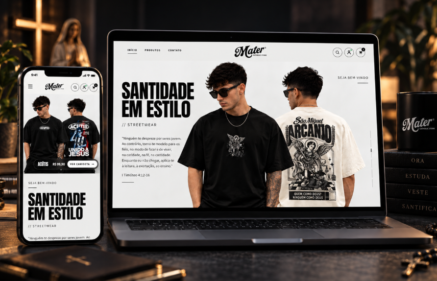 Landing page de vendas Escala exibida em notebook e celular